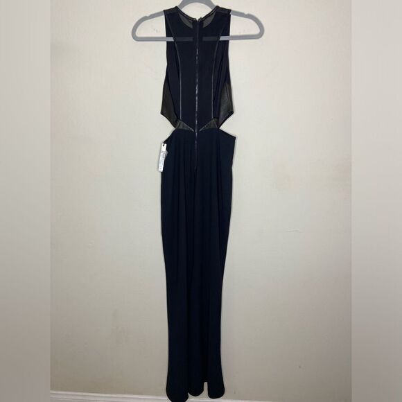 NWT Alice + Olivia Adel Leather Maxi Black Dress Waist Cutout Gown Size 2 - Picture 14 of 14
